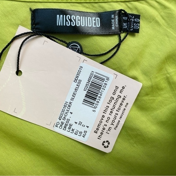New Missguided Lime Green One Shoulder Tie Side Mini Dress Size 0 - Picture 11 of 16